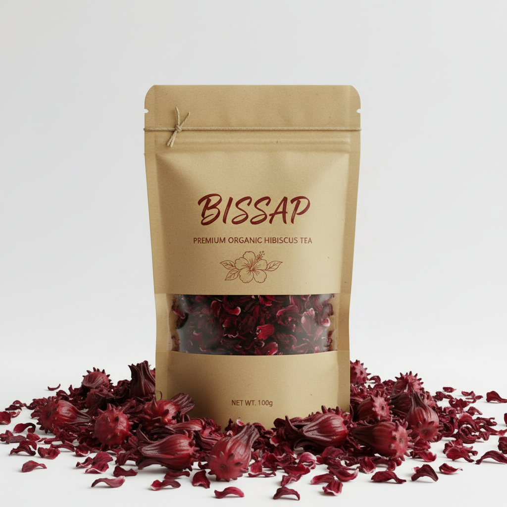 Emballage kraft Bissap 100g avec fleurs